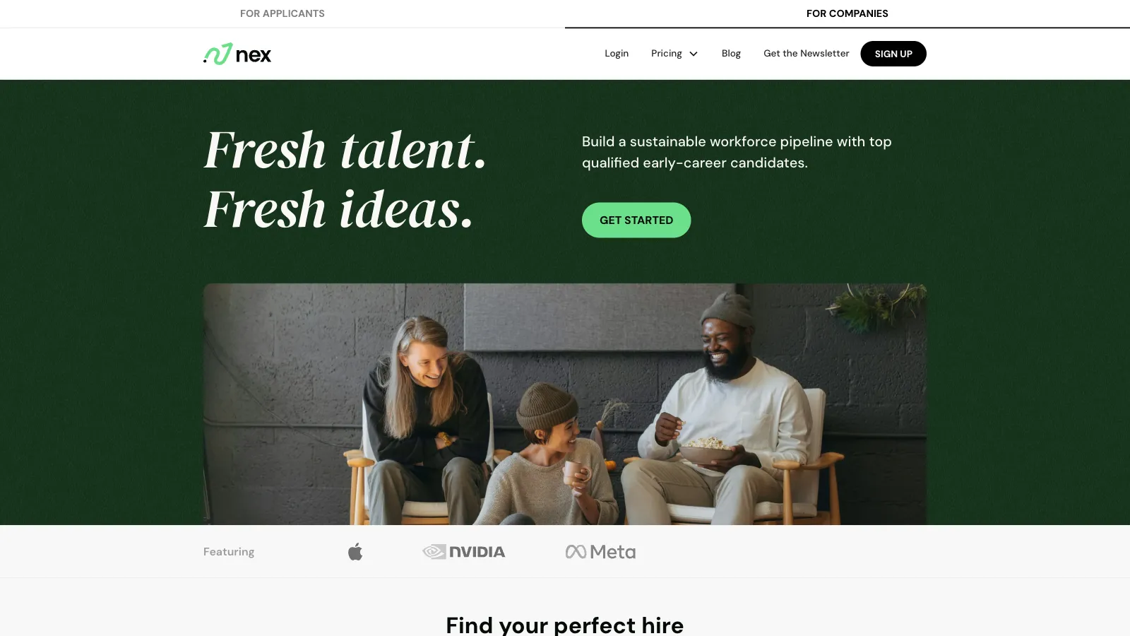 A screen showing the hero section of the homepage for companies using noexperiencejobs.io.