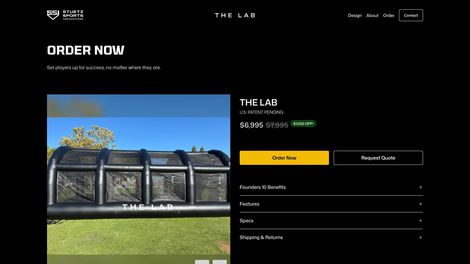 Screen showing the purchase section of the home page, with a carousel gallery and product details around CTA buttons.