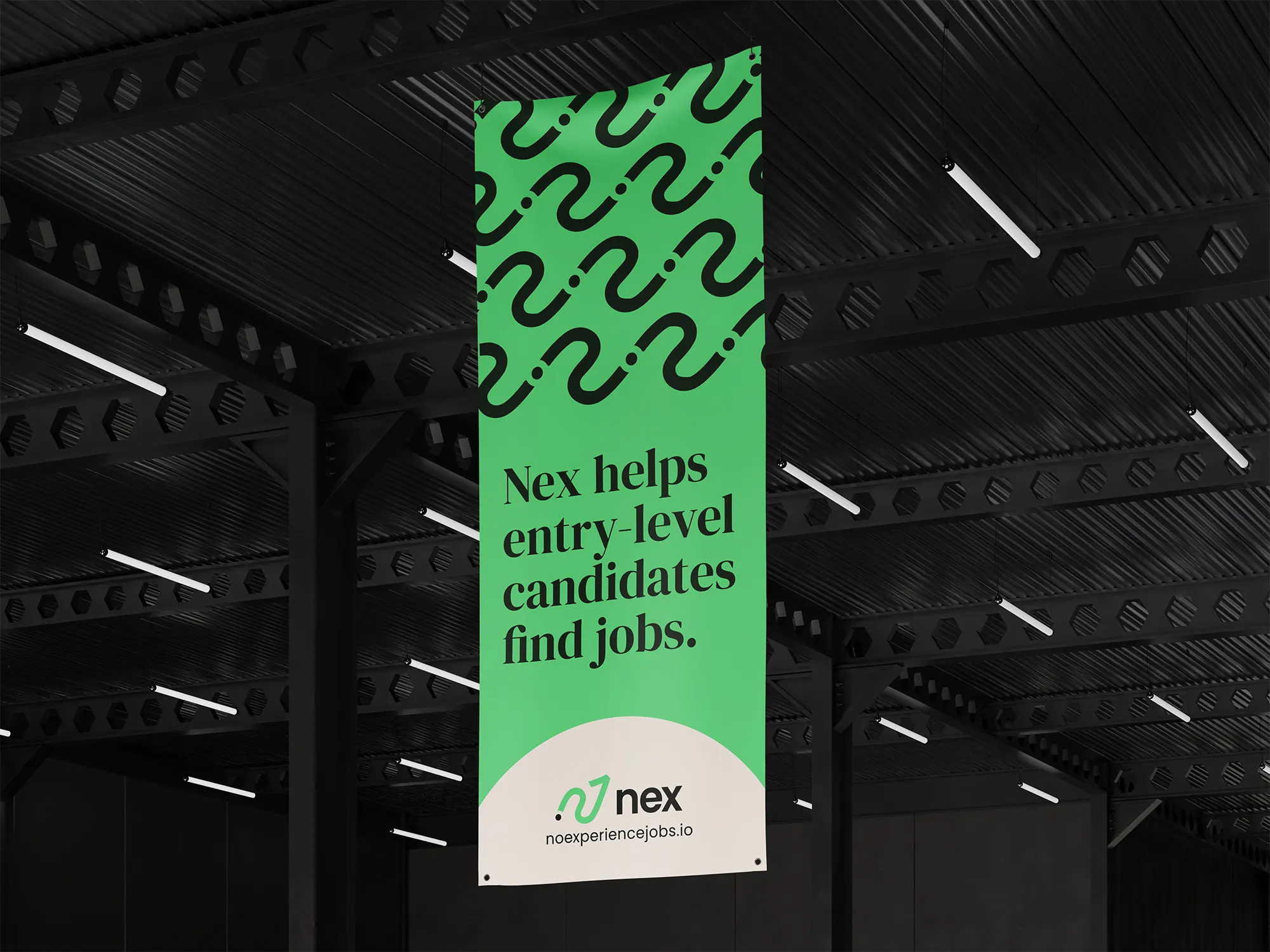 Event banner design featuring NoExperienceJobs.io brand pattern elements