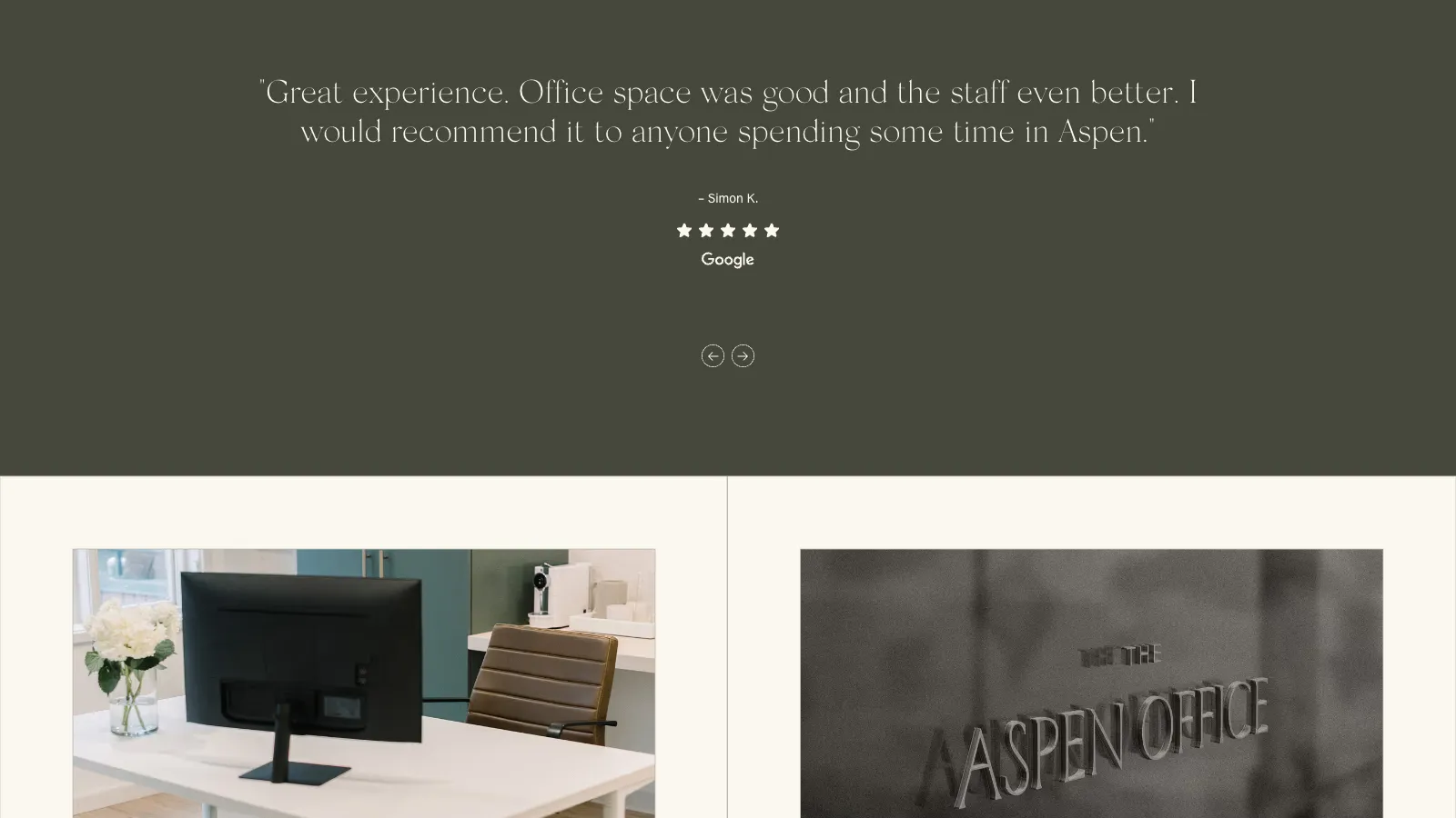 A section of the offerings page featured five-star Google reviews.